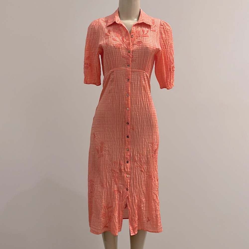 Johnny Was Coral Button-Down Dress